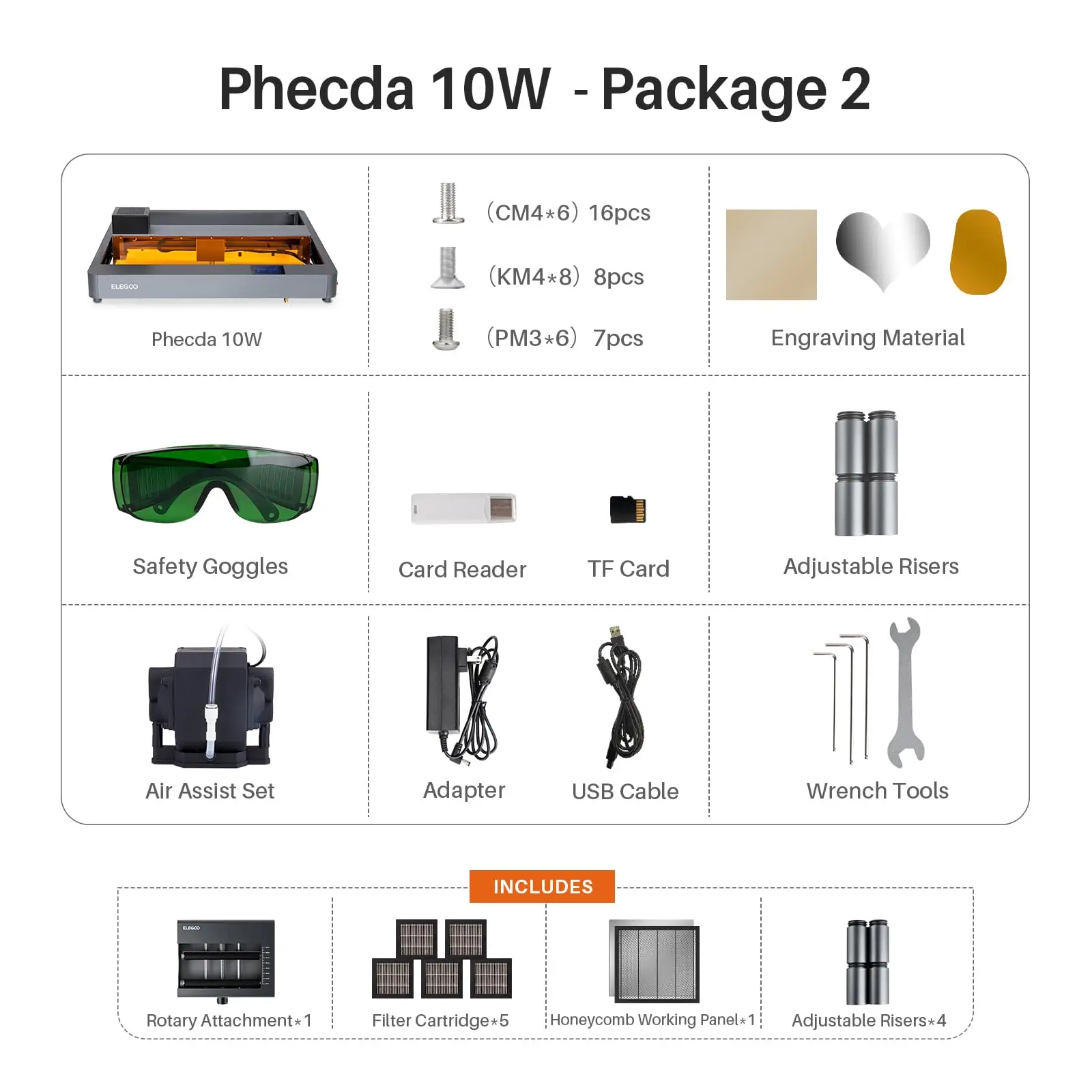 ELEGOO PHECDA 10W Laser Engraver & Cutter with Air Assist, CNC Laser Engraving and Cutting Machine for Wood and Metal, Dark Acrylic, 400x400mm Engraving Area (Basic)