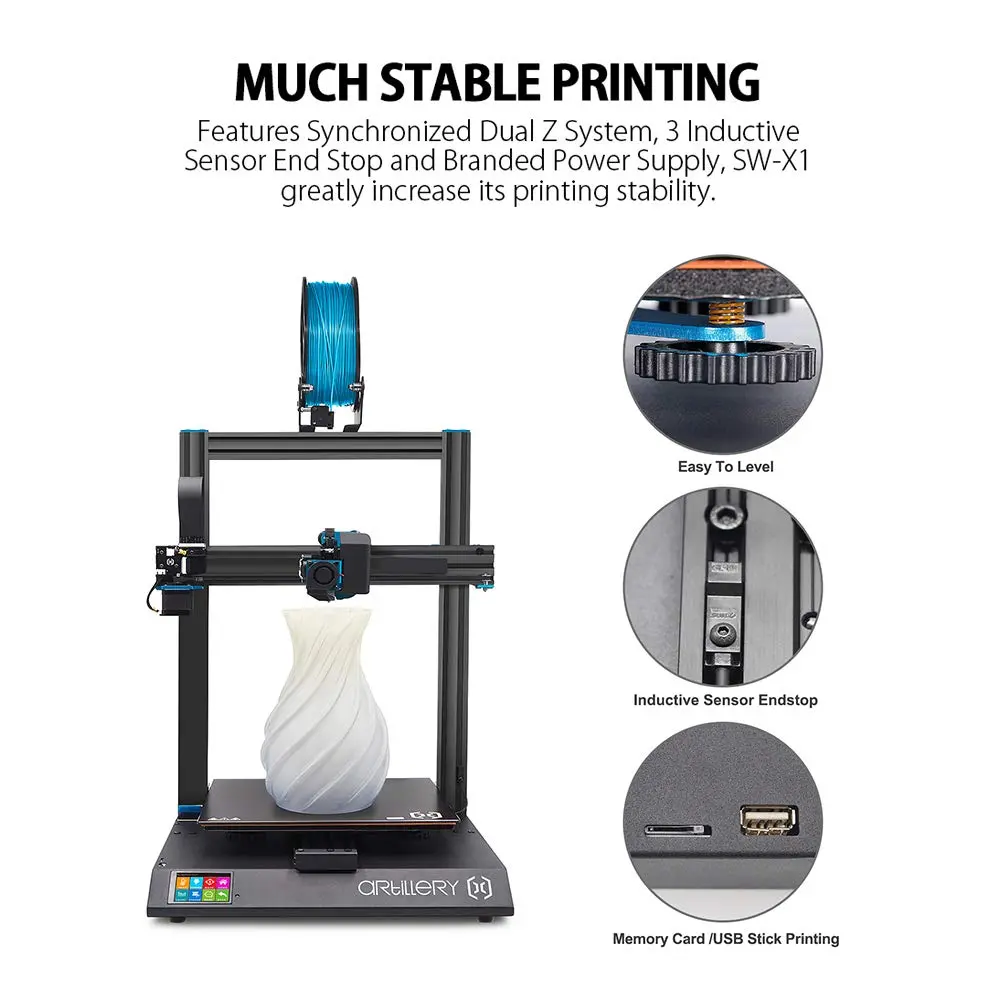 Artillery Sidewinder X1 3D Printer  Reset Button Dual Z Axis Ultra-Quiet Printing Runout Detection & Recovery