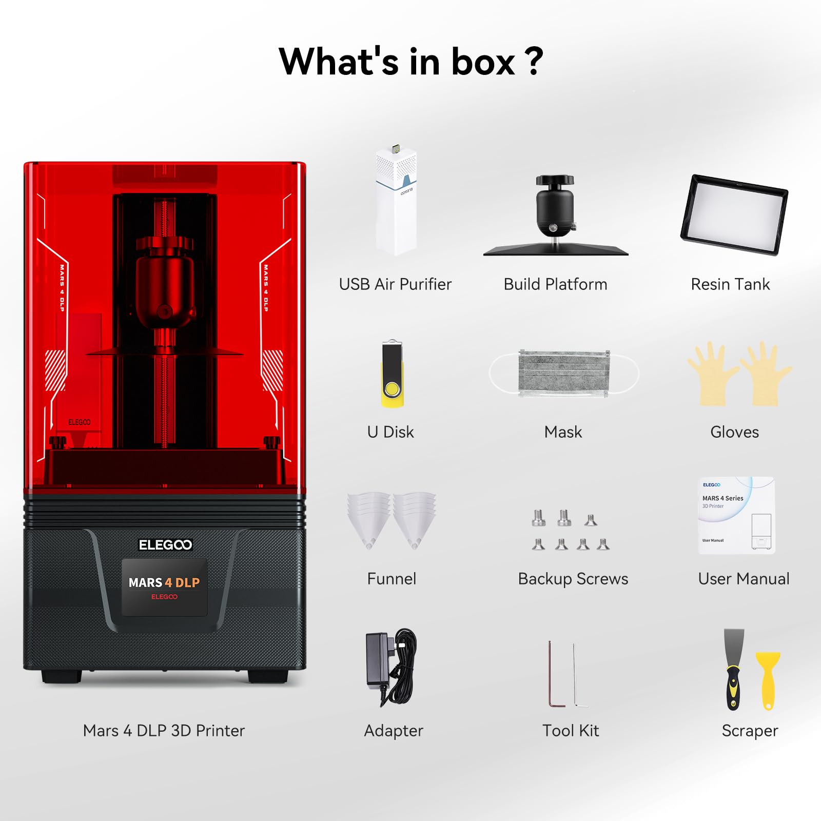 ELEGOO Mars 4 DLP with Ultra-Quiet Printing, 20000+ Hours Service Life, and Ultra-Low Operating Power  3D Printer