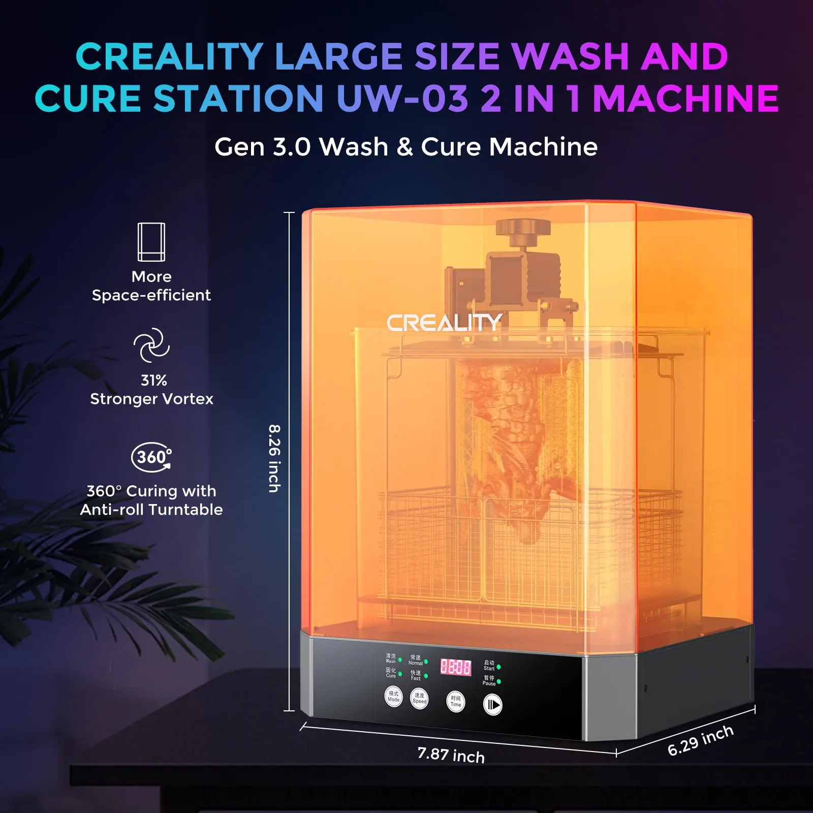 Creality UW-03 Large Size Cure and Wash Station 2 in 1 Machine Resin 3D Printer Gen 3.0,HIGH-POWERED LED LIGHTS