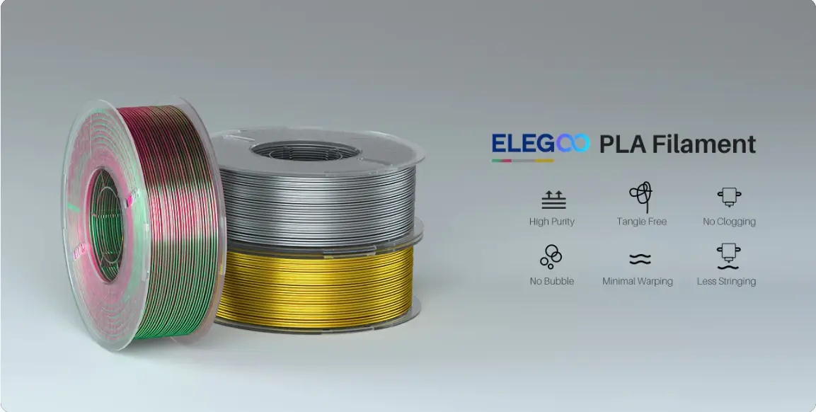ELEGOO SILK PLA Filament color ,High Reliability , for Most FDM 3D Printers,Accurate & Consistent Dimension