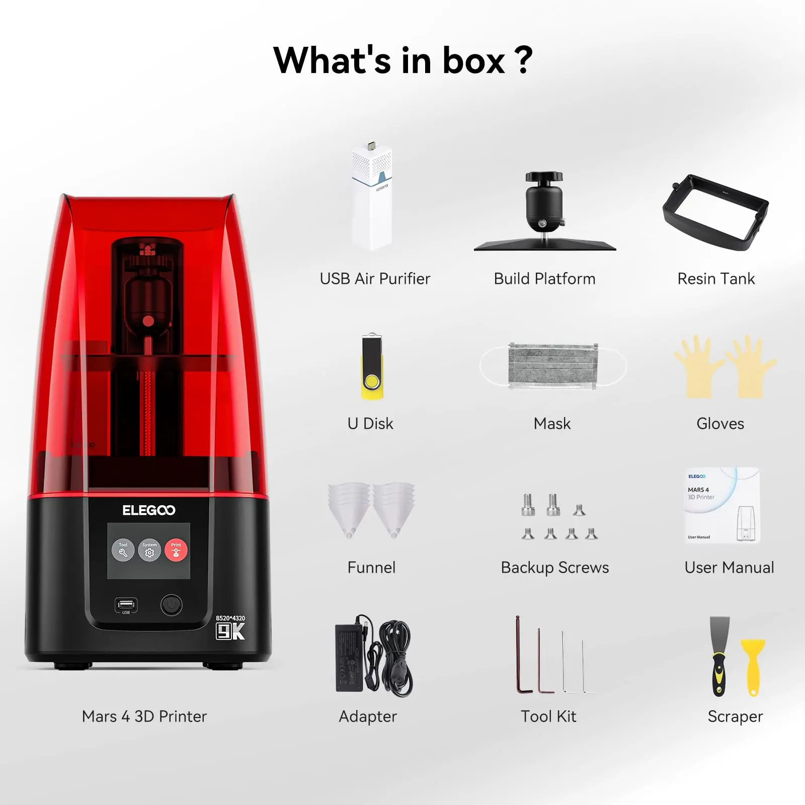 ELEGOO Mars 4  Desktop Resin 3D Printer with 7-Inch 9K Monochrome LCD,