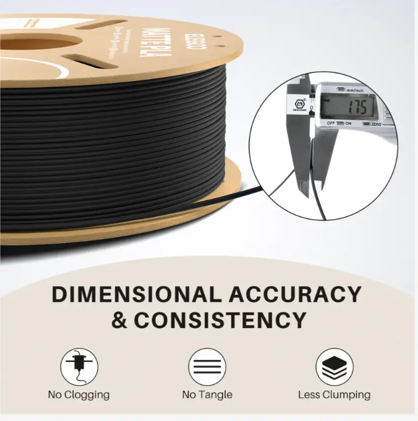 ELEGOO MATTE PLA Filament color  ,High Reliability ,High Compatibility,Accurate & Consistent Dimension