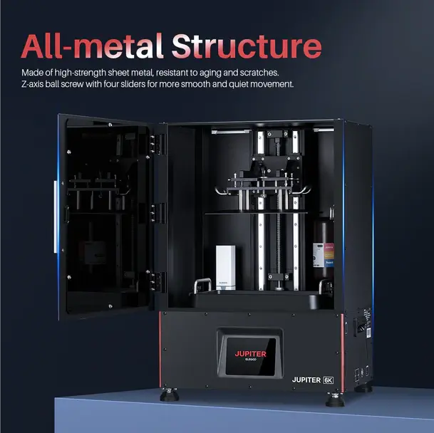 ELEGOO Jupiter 6K 2.8-inch  UV Photocuring  Monochrome LCD, 51-micron XY resolution  3D Printer with Build Massive 277.848 x 156.264 x 300 mm build volume