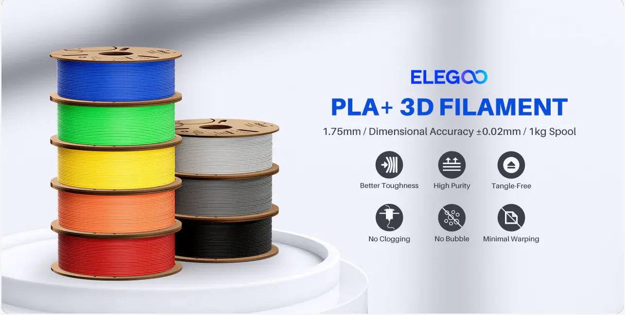 ELEGOO PLA+ Filament 1.75mm Colored PLA+ Tougher and Stronger  ,High Reliability ,Accurate & Consistent Dimension
