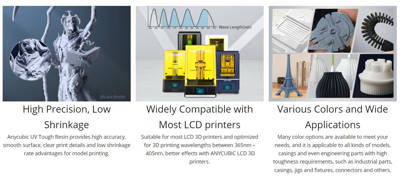 Anycubic UV Tough Resin,Low Odor, Photopolymer Resin for LCD 3D Printing,1kg multiple color